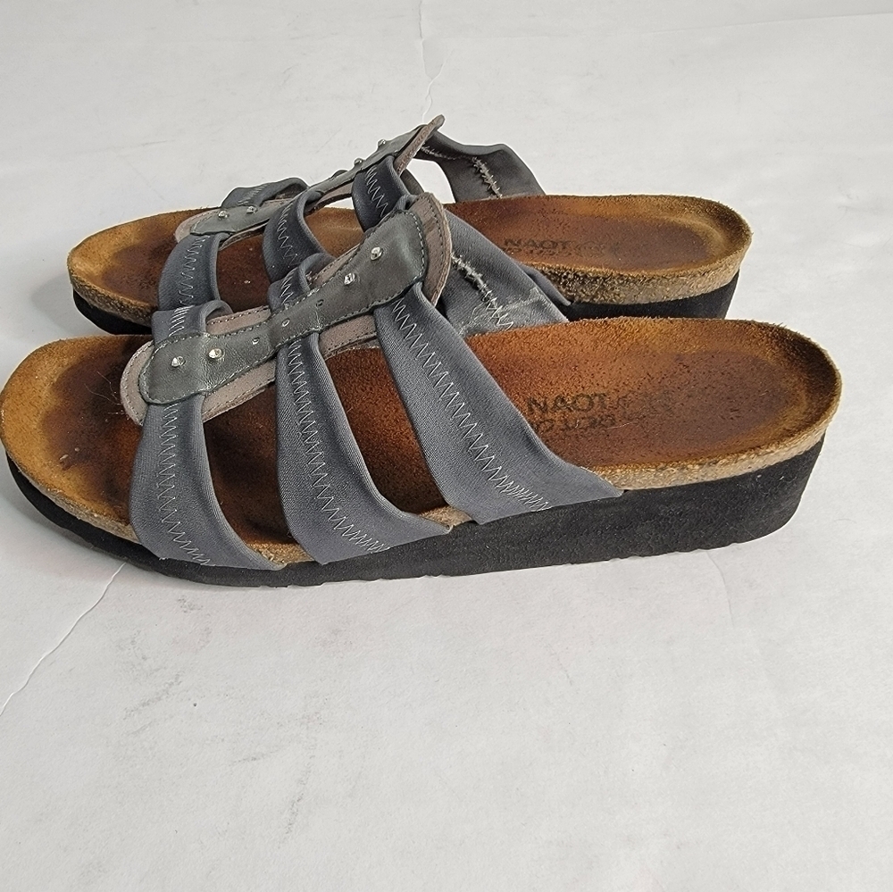 Naot Brooke Sandals Sz 39/8 Slide Gray Metallic Rhinestone Accent